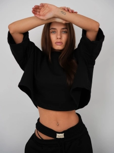 Black Tracksuit Crop Tee