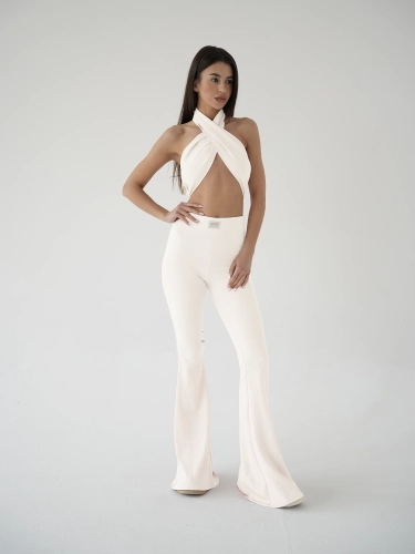 zestaw vanilla flare dzwony i top cross KREMOWY VANILIOWY ZESTAW TOP NA SKOS WIĄZANY MISSDENIM BIAŁY OFF WHITE.jpg