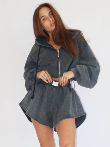 Black Washed Flippy Zip Hoodie