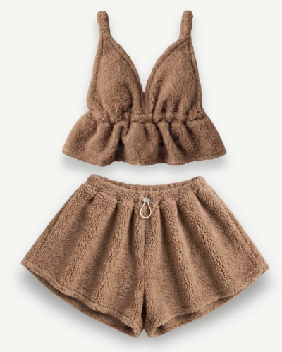 Detal Brown Teddy Bear Set Missdenim, miękki plusz/brązowy materiał, wysokiej jakości tkanina, cozy teddy bear set women