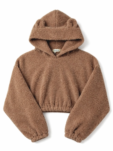 Teddy Bear Hoodie Missdenim tył, damska bluza brązowa z kapturem i uszkami, cozy hoodie women