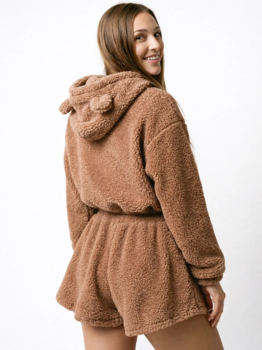 Brown Teddy Bear Set Missdenim lifestyle, damski komplet teddy bear, brązowy zestaw na chill w domu lub casual, wygodny outfit women
