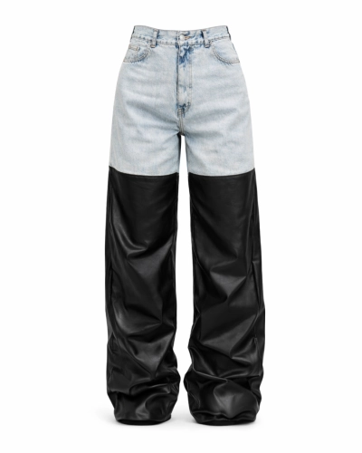 Damskie spodnie baggy denim i eco-skóra MISSDENIM Baggy Marmo, wysoki stan – przód