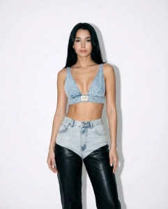 Slim Marmo Denim & Leather Jeans