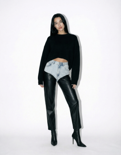 Slim Marmo Denim & Leather Jeans