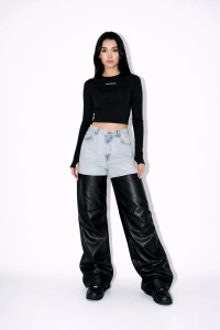 Baggy Marmo Denim & Leather Jeans