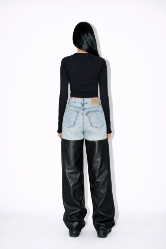 Spodnie damskie baggy denim i eco-skóra MISSDENIM Baggy Marmo – tył