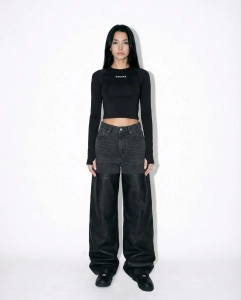 Baggy Black Denim & Leather Jeans