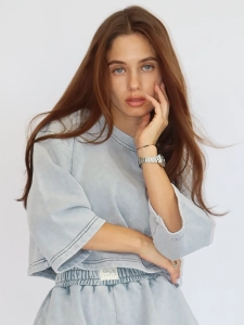 Ash Grey Washed Tracksuit Crop Tee