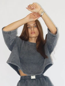 Black Washed Tracksuit Crop Tee