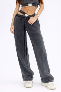 Black Washed Cut Double Belt Sweatpants