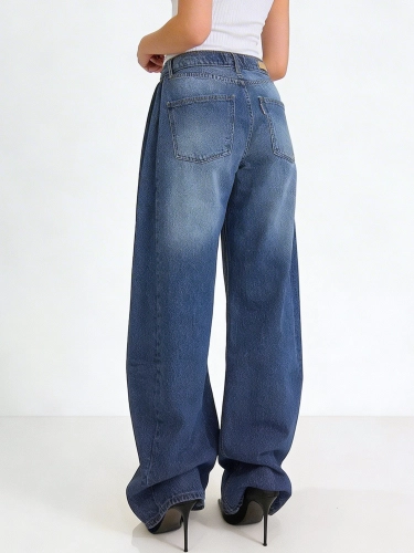 Blue Pleated Baggy Jeans Missdenim