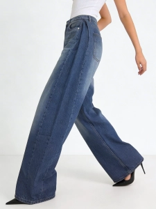 Blue Pleated Baggy Jeans