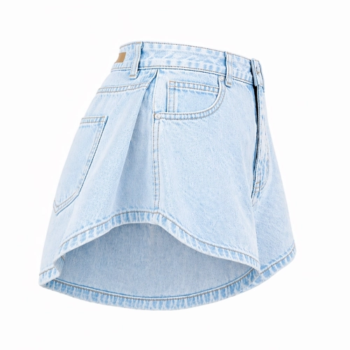 SZORTY ROZKLOSZOWANE SPODENKI DAMSKIE JEANSOWE DENIM MISSDENIM MODIVO JAK SPÓDNICZKA Z ZAKŁADKĄ PLISOWANE