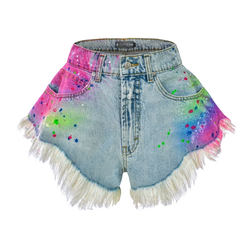 Rainbow Blue Skorts Missdenim packshot, pastelowe niebieskie spódnico spodenki damskie, letnie skorty na lato, lekkie i wygodne, modne skorty do codziennych stylizacji