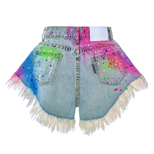 Rainbow Blue Skorts Missdenim tył, damskie niebieskie skorty, pastelowe spódnico spodenki na lato, wygodny krój, modne skorty streetwear