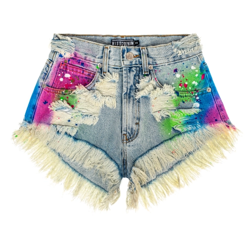 Rainbow Blue Shorts Missdenim packshot, pastelowe niebieskie spodenki damskie, krótkie szorty na lato, lekkie i wygodne, modne letnie spodenki do codziennych stylizacji