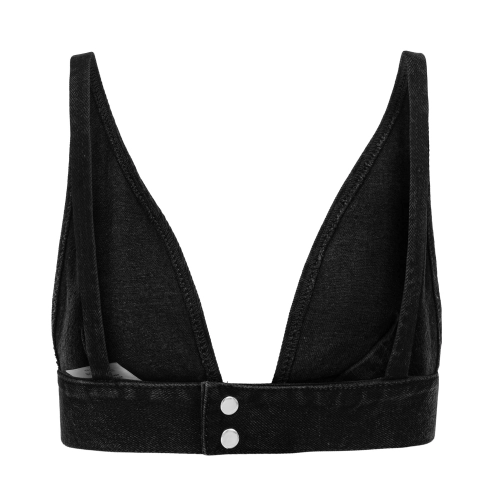 Czarny dopasowany top jeansowy vintage damski w stylu Y2K – modny crop top z denimu.